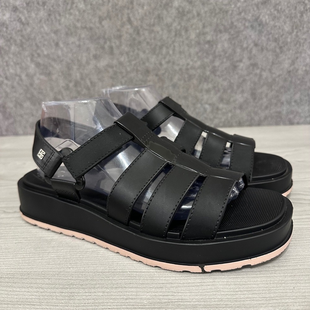 Zaxy Connected Sandal AD Womens 10 Black Strappy Platform Cage Sandals Grendene